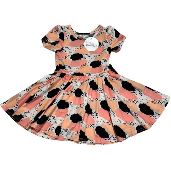 DotDotSmile Other - Dot Dot Smile Size 12/24M Abstract Pink Peach Black Twirl Skirt Cap Dress NWT‎